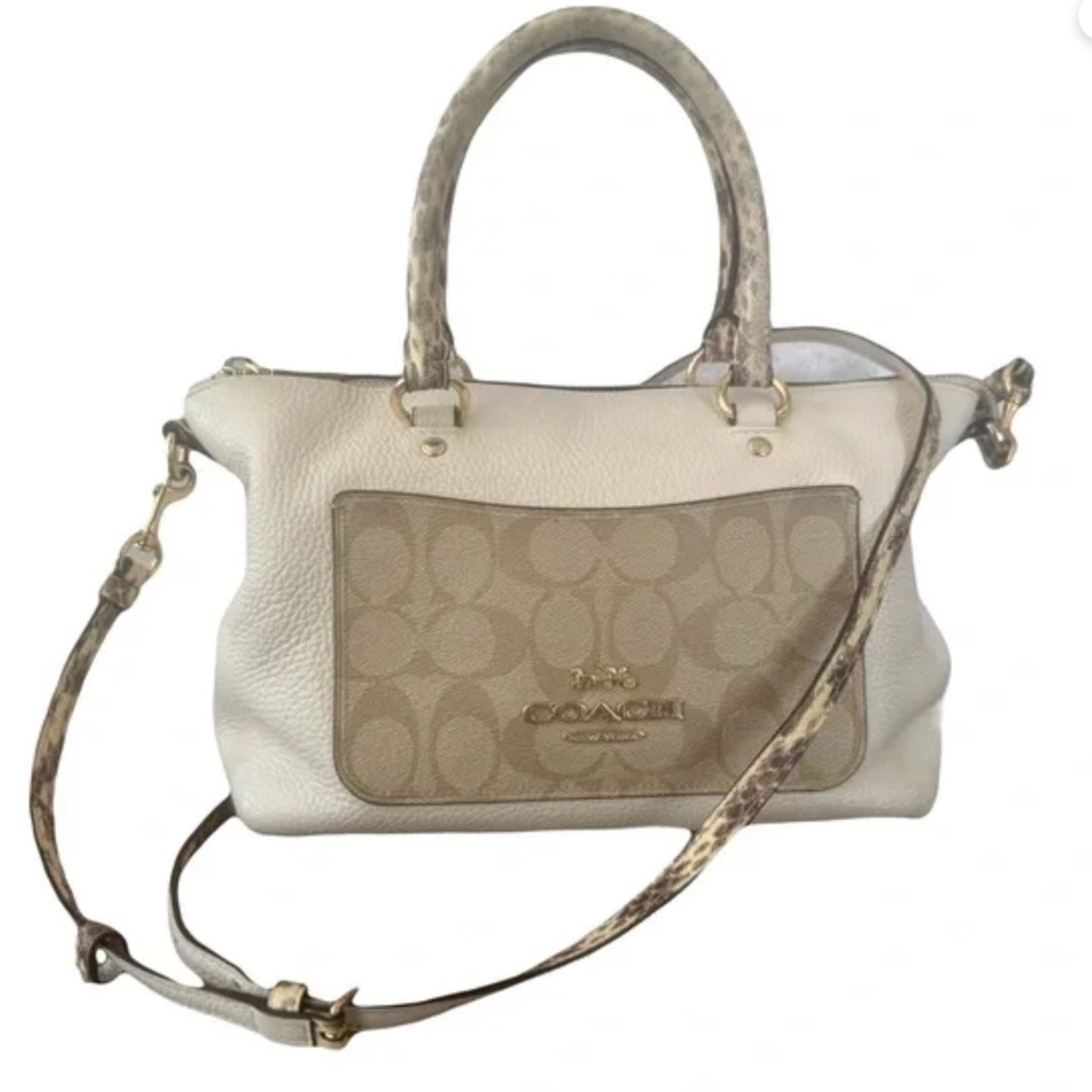 Coach Emma Mini Python Cream and Tan Crossbody Strap and Leather Satchel EUC - Picture 3 of 9